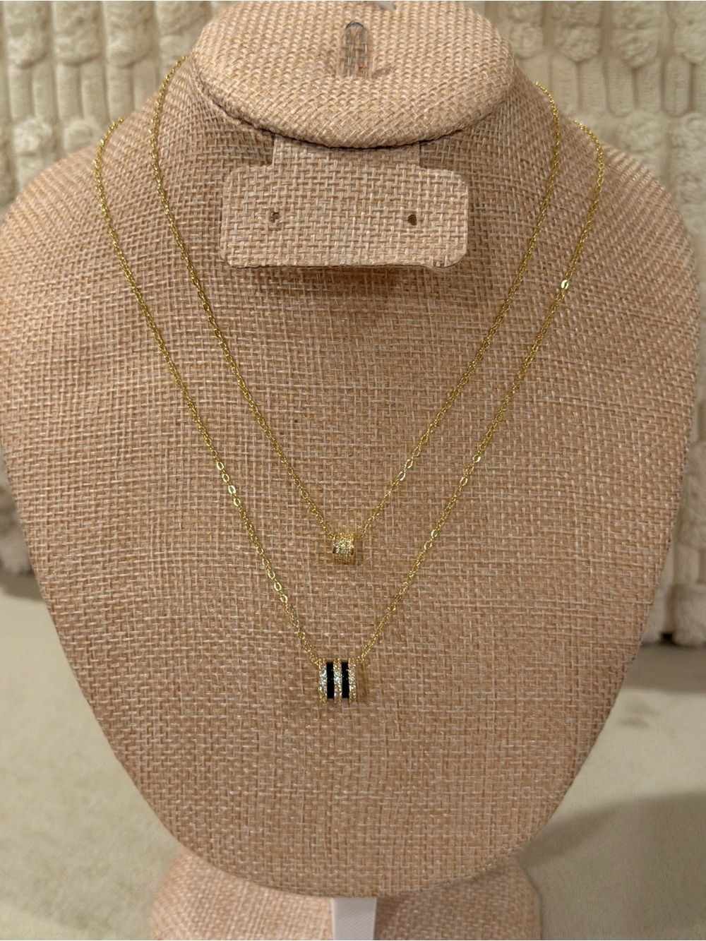 New Gold Layered Pendant Necklace with Black Accent